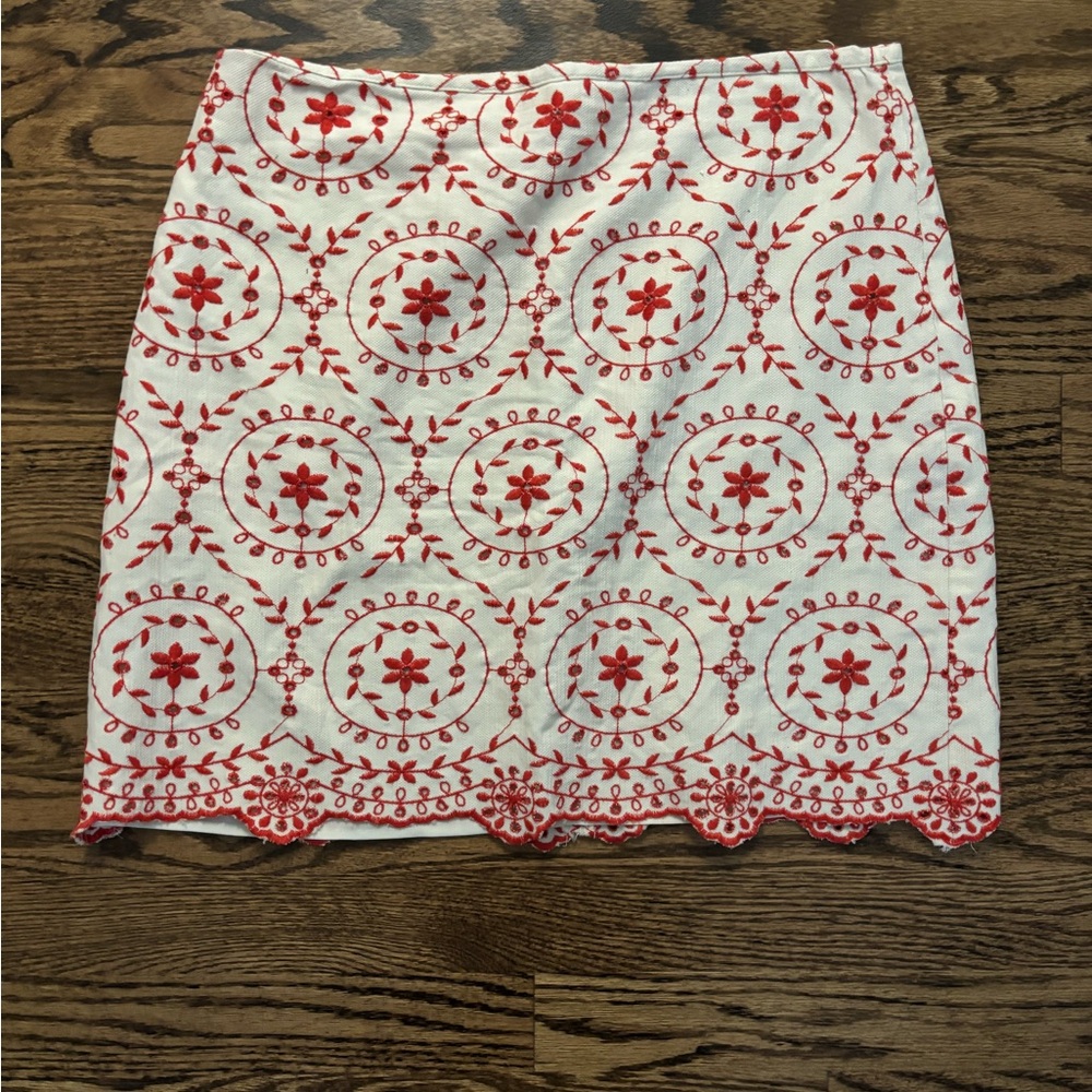 Embroidered Red and White Skirt